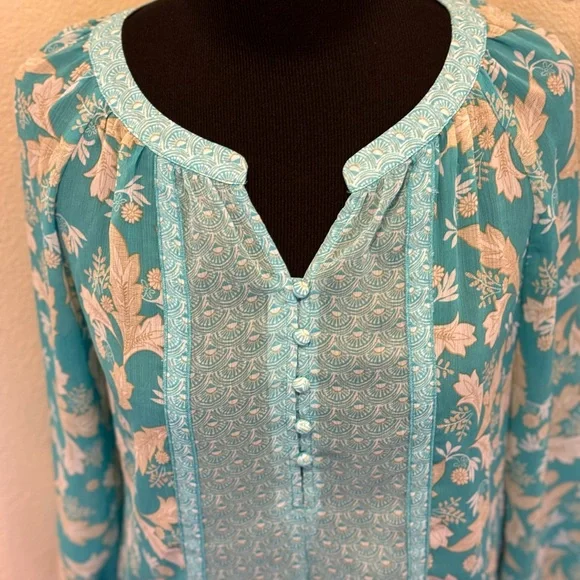 Zac & Rachel Aqua Blue Blouse Top Semi Sheer Size S Small - Picture 2 of 8